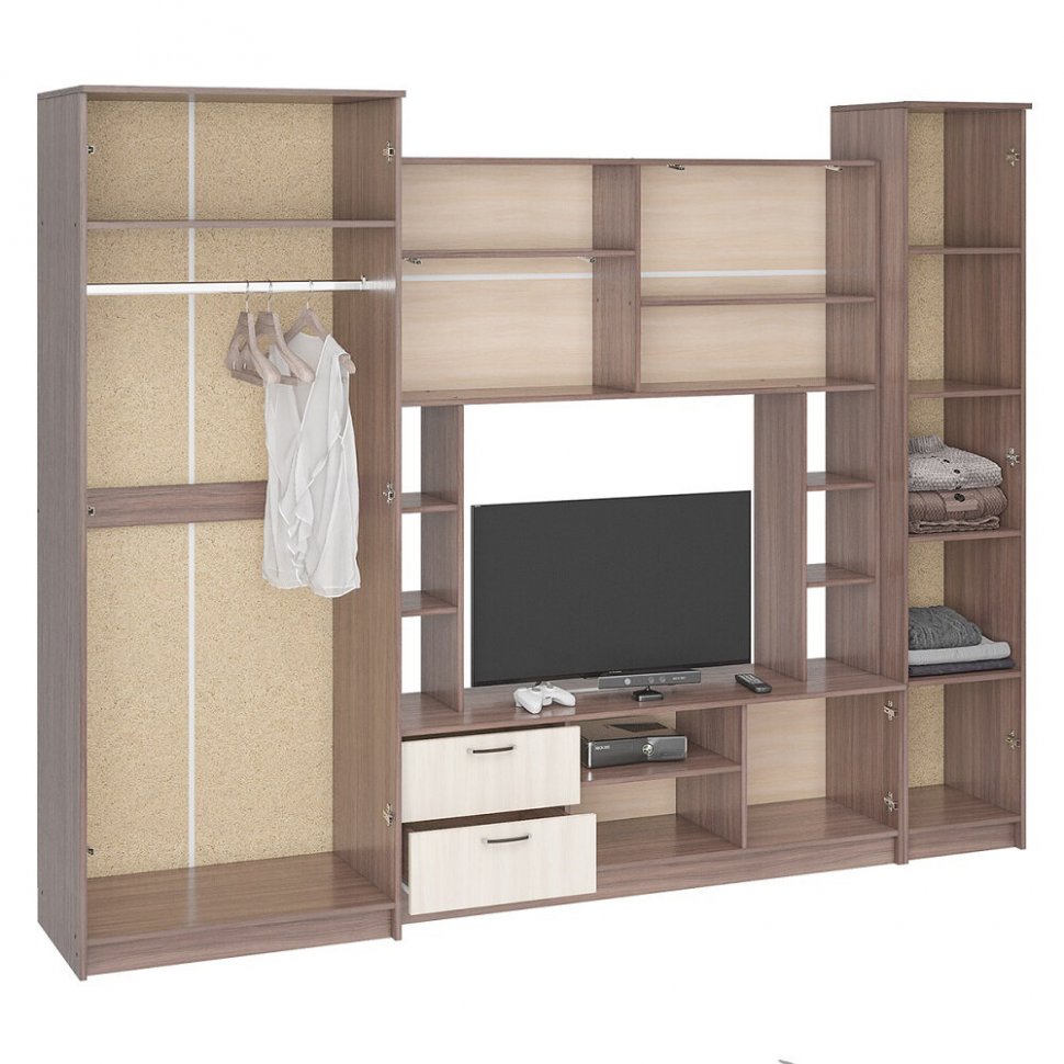 Стенка в гостиную Марта 11 (ЭРА) Ясень Шимо темный / Ясень Шимо светлый