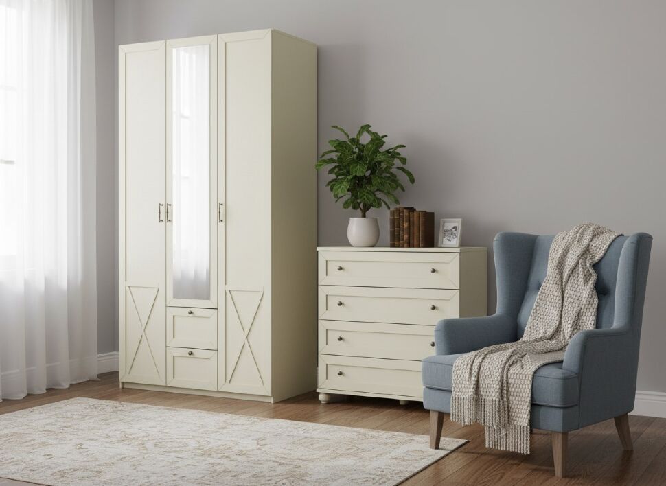 Бэль Шкаф трехдверный Слоновая кость