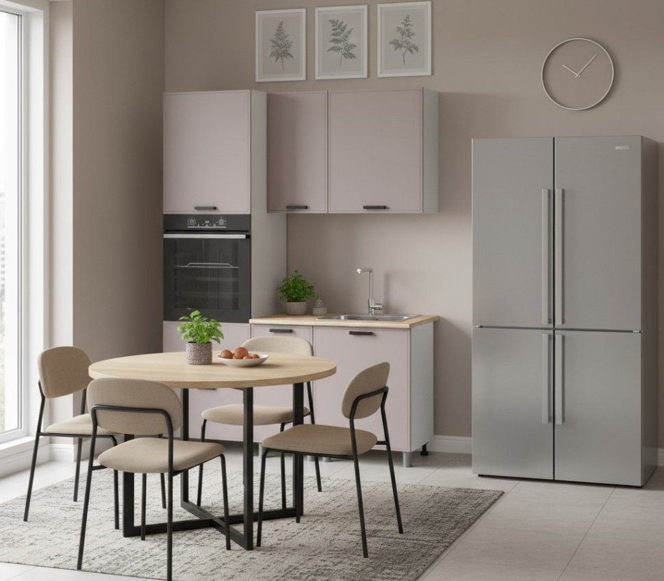 Кухня Аленушка 1,6м ПД Магнолия Кашемир,скоба черный,сонома