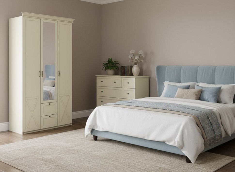 Бэль Шкаф трехдверный + Карнизы 1204/550 Слоновая кость