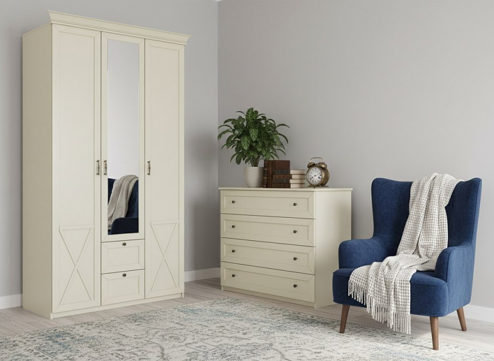 Бэль Шкаф трехдверный + Карнизы 1204/550 Слоновая кость