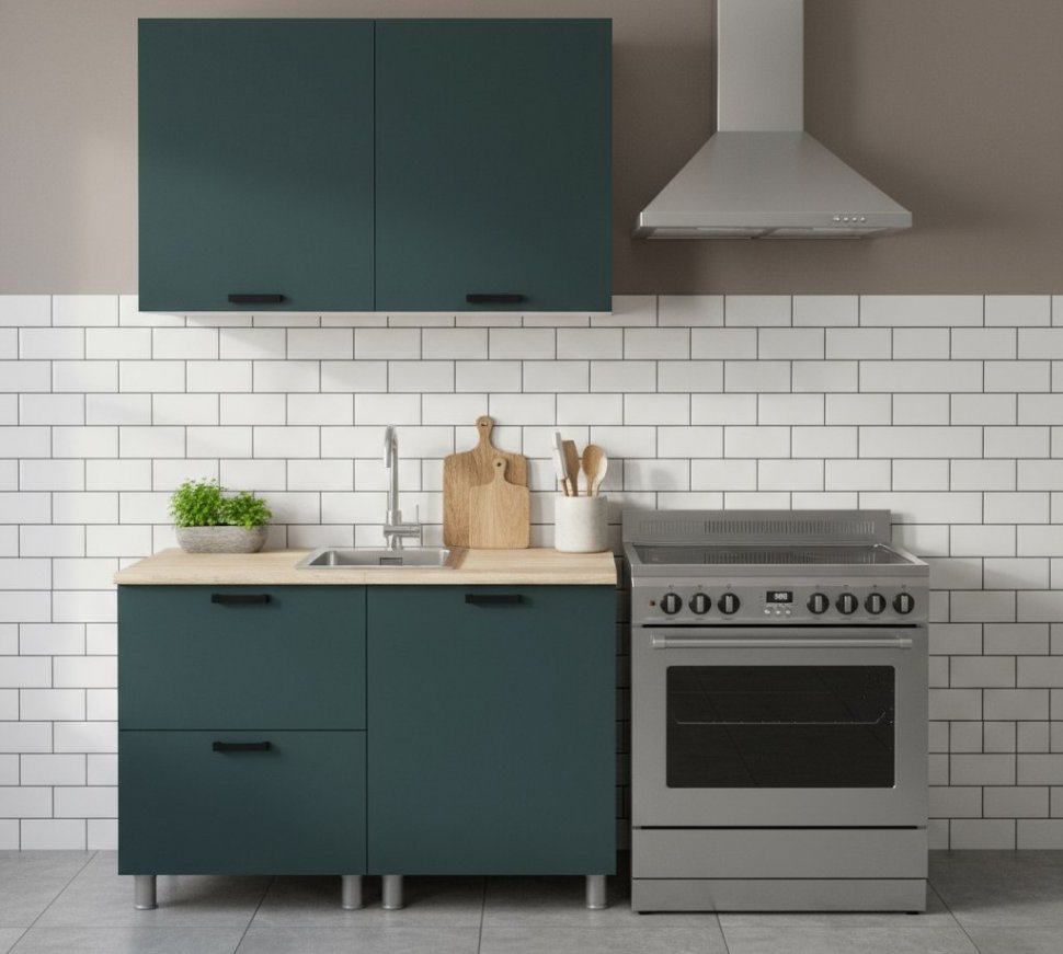 Кухня Аленушка 1,2м с ящ. Лаванда Изумруд,скоба черный,сонома