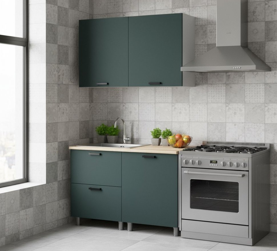 Кухня Аленушка 1,2м с ящ. Лаванда Изумруд,скоба черный,сонома