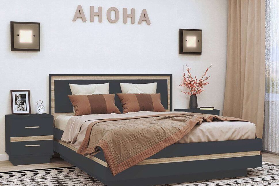 Кровать 140х200 Анона (Глазов) с основанием Антрацит