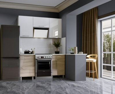 Кухня Танго 1,6 м с окапом, Белый, Дуб Шале