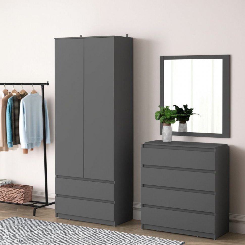 Шкаф двухстворчатый с ящиками Денвер (Графит серый)