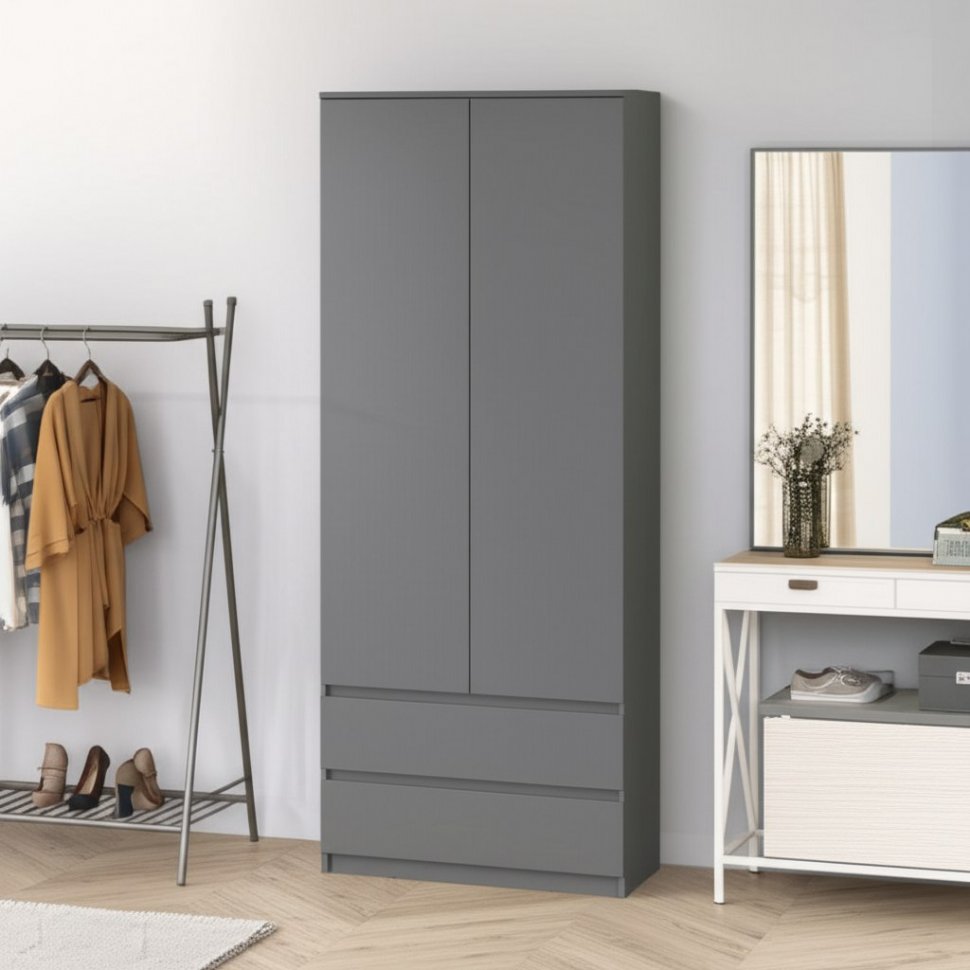 Шкаф двухстворчатый с ящиками Денвер (Графит серый)