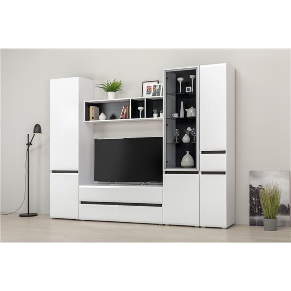 Сидней шкаф-витрина 13.201 Белый/Белый глянец/Черный