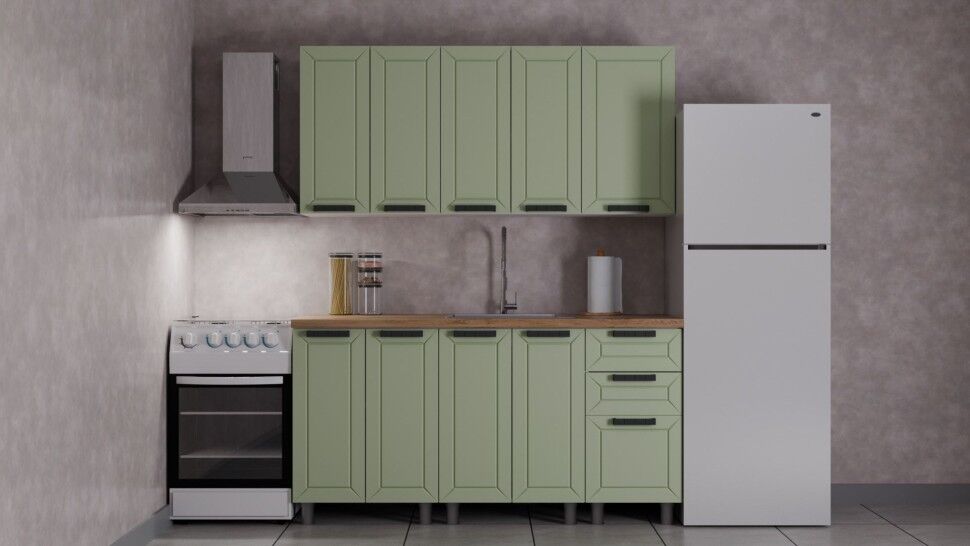 Кухня Аленушка 1,6м Лилия Фиcташка/Фисташка,скоба черный,черный