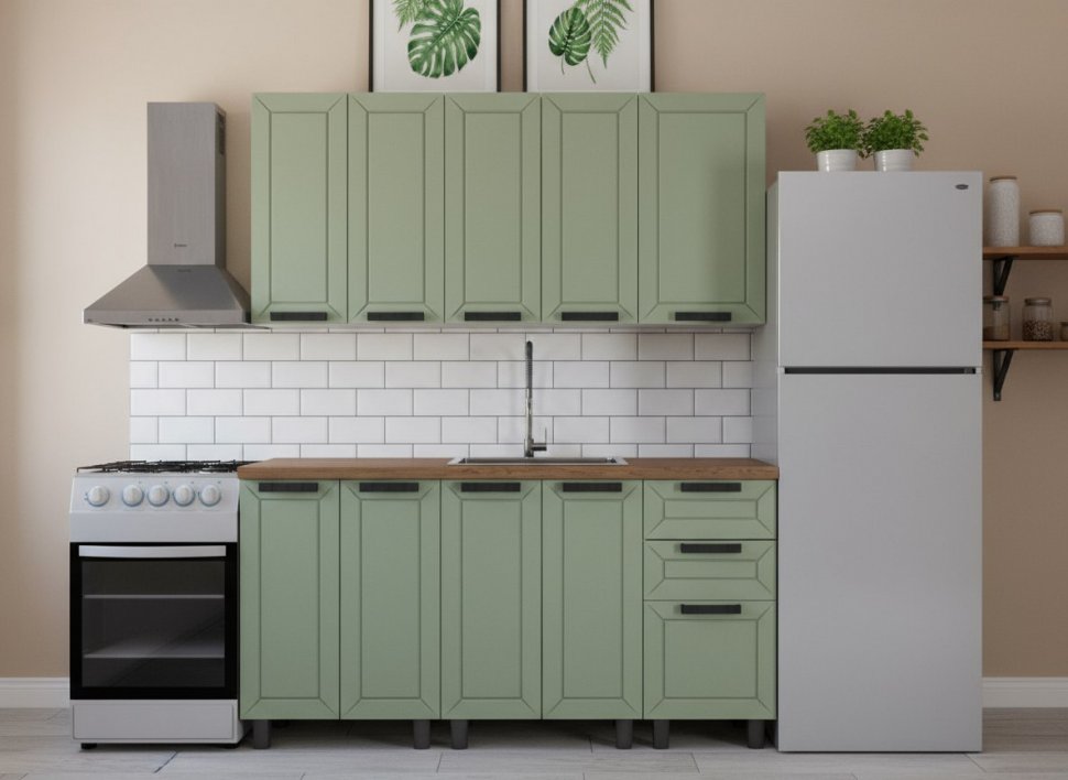 Кухня Аленушка 1,6м Лилия Фиcташка/Фисташка,скоба черный,черный