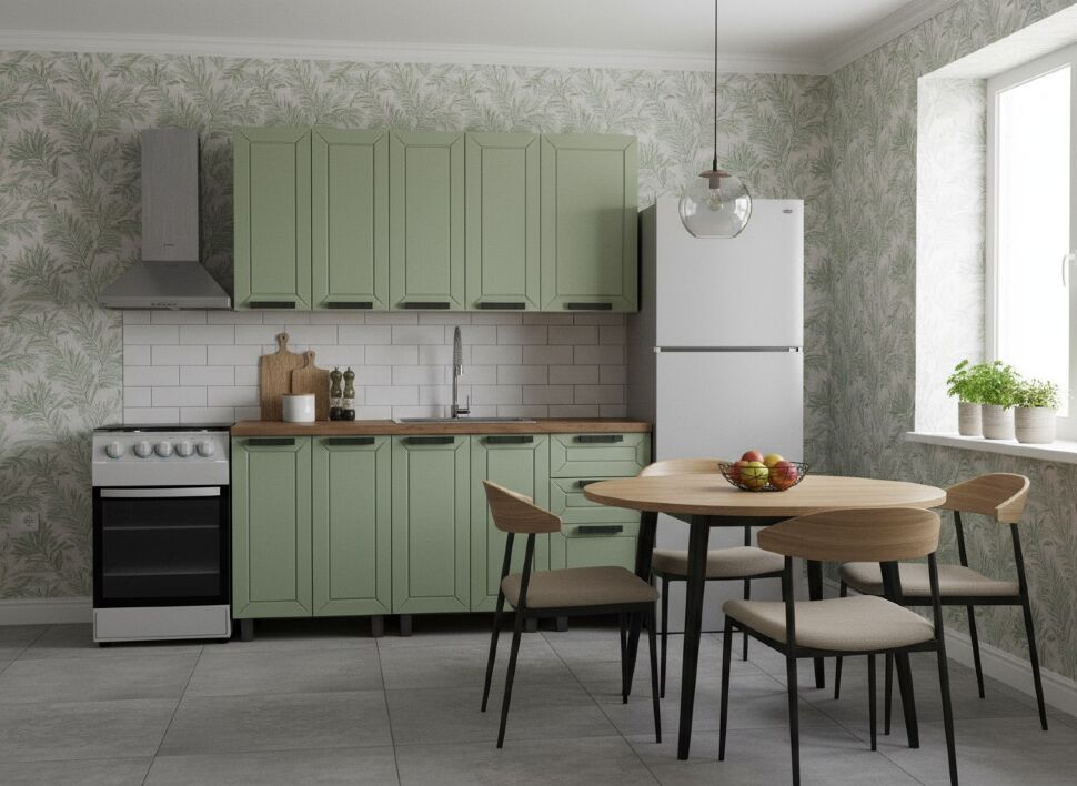 Кухня Аленушка 1,6м Лилия Фиcташка/Фисташка,скоба черный,черный