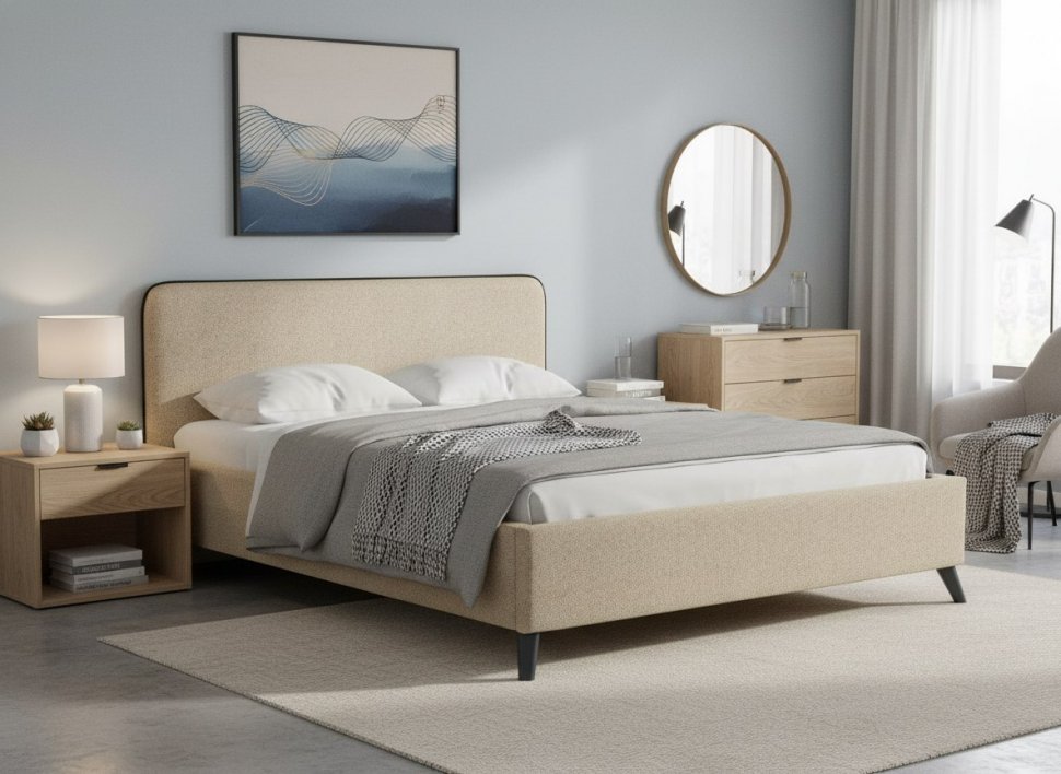 Миа кровать 180 Bravo light brown (бежево-коричневый) / кант Лайт 10 Велюр (коричневый)