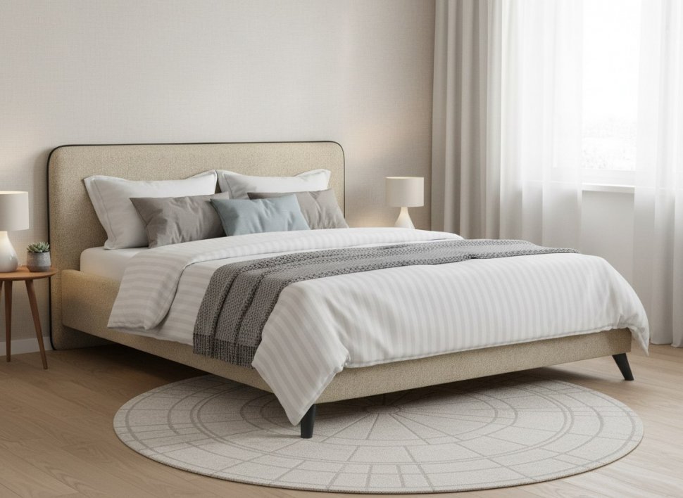 Миа кровать 180 Bravo light brown (бежево-коричневый) / кант Лайт 10 Велюр (коричневый)