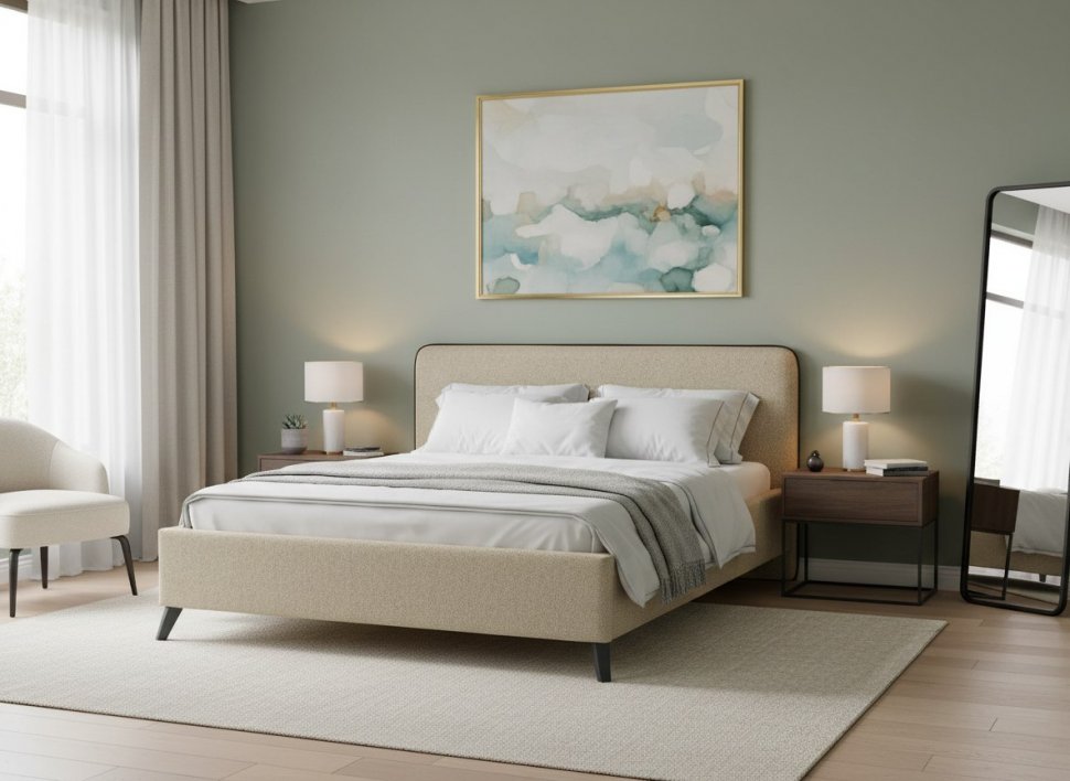 Миа кровать 180 Bravo light brown (бежево-коричневый) / кант Лайт 10 Велюр (коричневый)