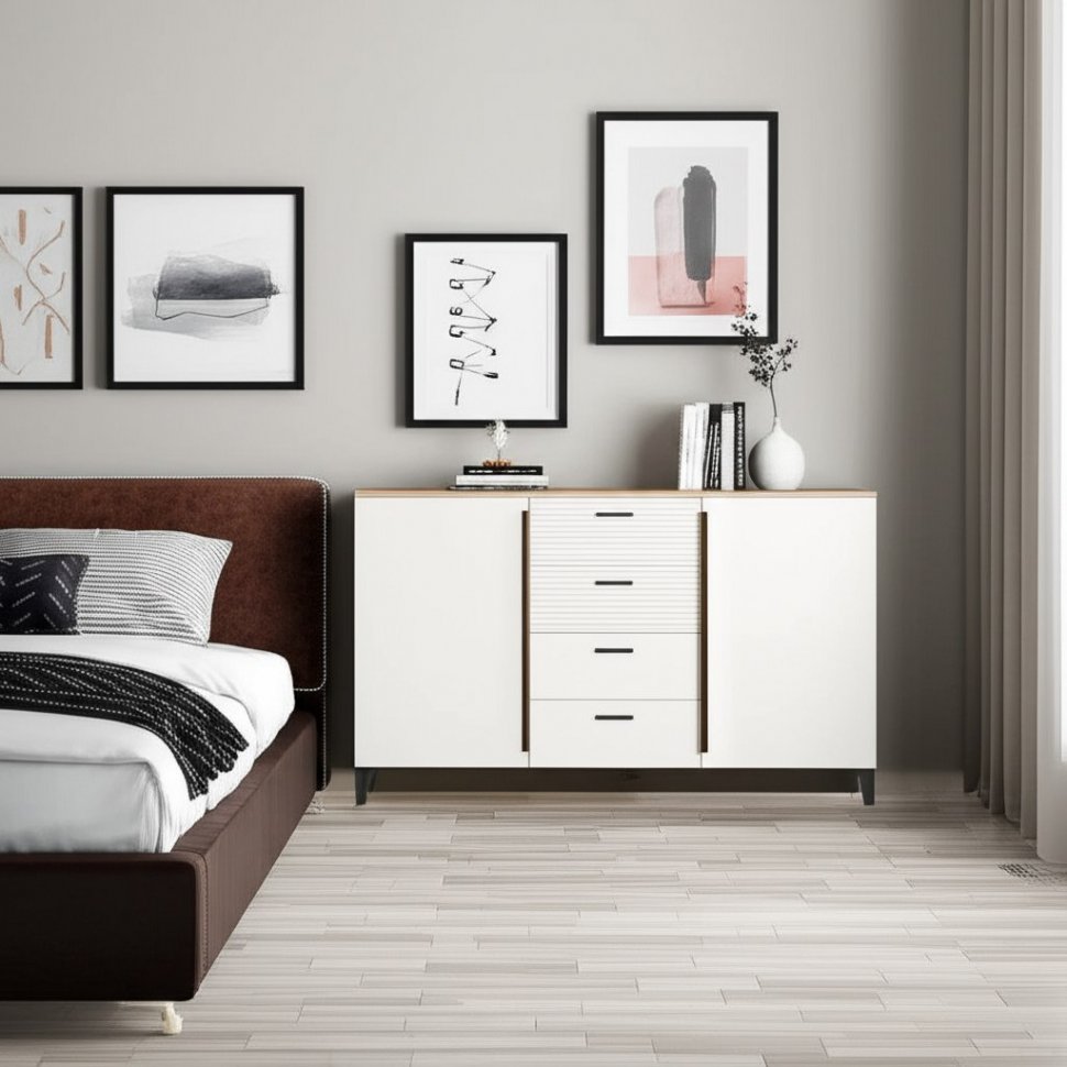 Комод комбинированный Белла (Ижмебель) Дуб Вотан / Тальк