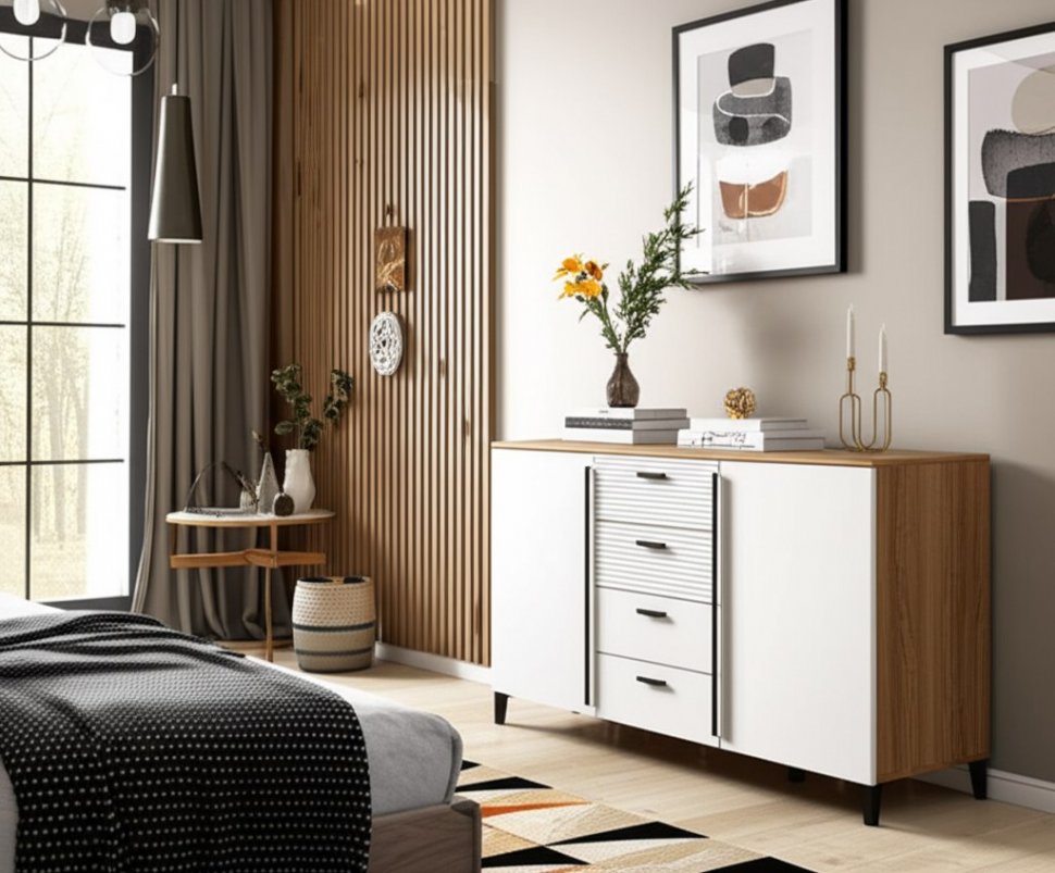 Комод комбинированный Белла (Ижмебель) Дуб Вотан / Тальк