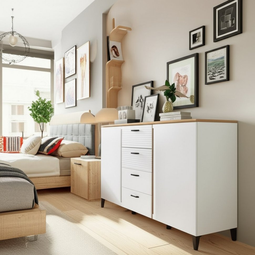 Комод комбинированный Белла (Ижмебель) Дуб Вотан / Тальк