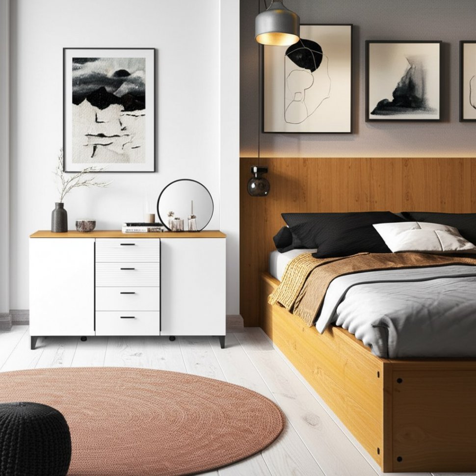 Комод комбинированный Белла (Ижмебель) Дуб Вотан / Тальк