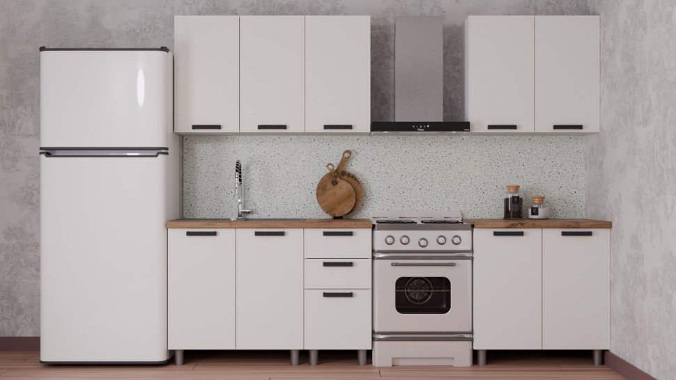 Кухня Аленушка 2 м Магнолия Молочный/Молочный,скоба черный,черный