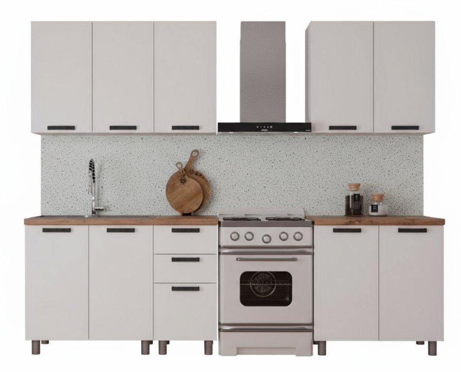 Кухня Аленушка 2 м Магнолия Молочный/Молочный,скоба черный,черный