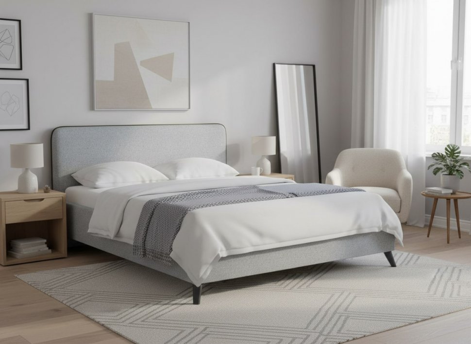 Миа кровать 180 Bravo grey (серый) / кант Лайт 10 Велюр (коричневый)