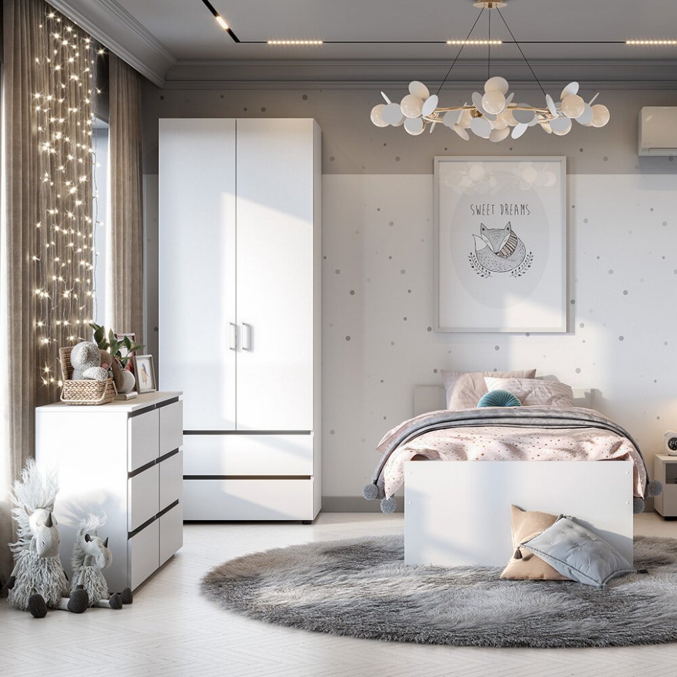 Токио кровать одинарная 0,9 с основанием / Белый текстурный