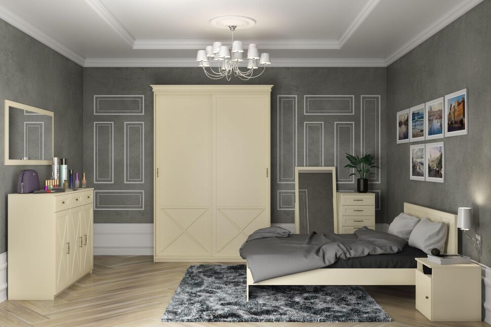 Бэль Шкаф-купе с нишей для гладильной доски Слоновая кость