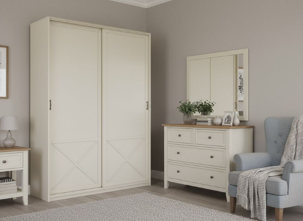 Бэль Шкаф-купе с нишей для гладильной доски Слоновая кость