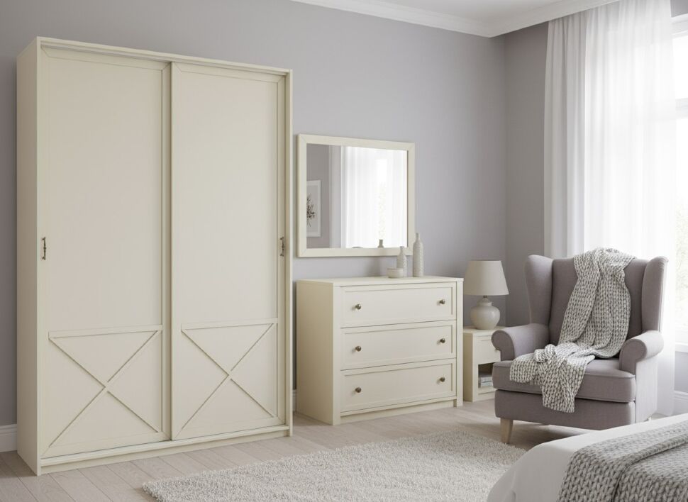 Бэль Шкаф-купе с нишей для гладильной доски Слоновая кость