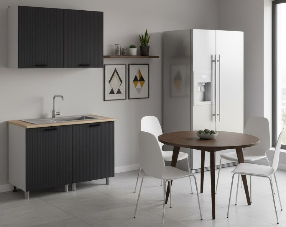 Кухня Аленушка 1,2м Лотос Сталь,скоба антрацит,сонома