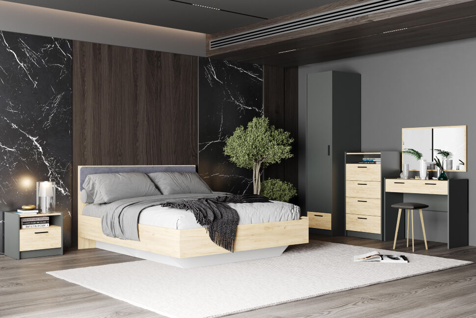 НМ 011.15 Тумба прикроватная Оттавия Антрацит/Дуб золотой