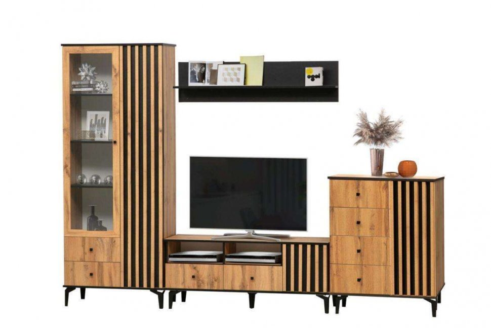 Стенка Либерти 4 (опора h150) Дуб вотан/Черный