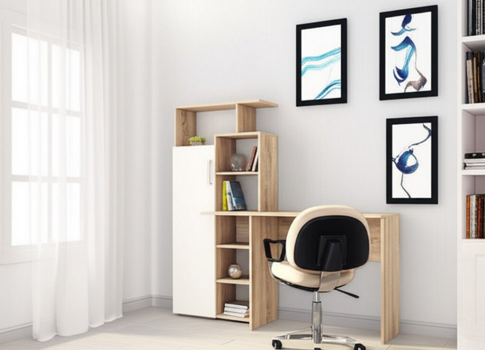 Компьютерный стол Квартет-7 (Дуб сонома/белый) ТЭКС