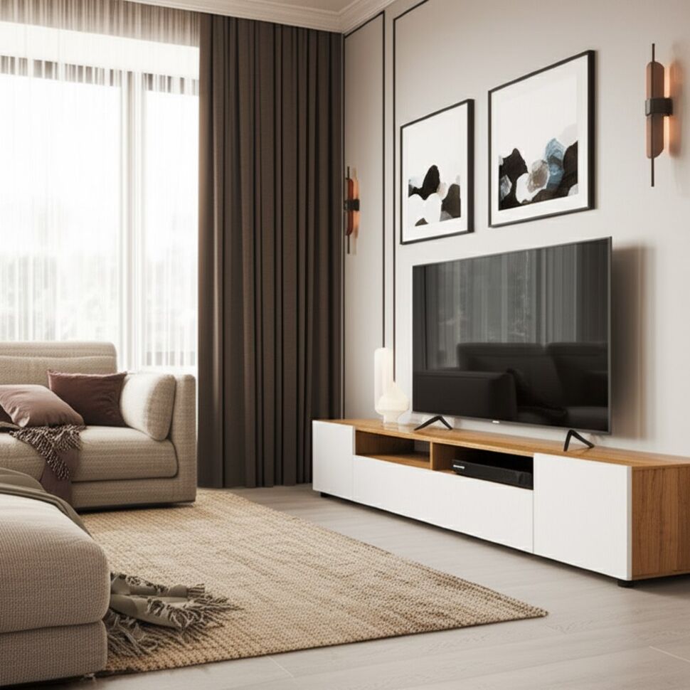 Тумба ТВ Денвер, Дуб золотой, Белый