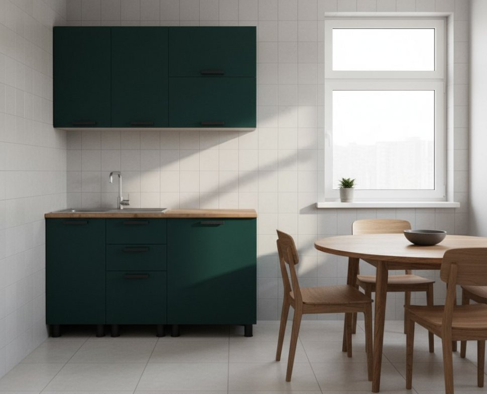 Кухня Аленушка 1,4м с ящ. Лаванда Изумруд,скоба черный,сонома