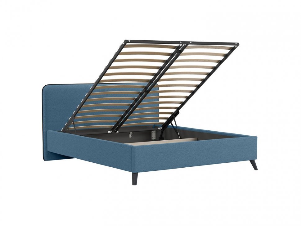 Миа кровать 160 Bravo blue (светло-синий) / кант Лайт 10 Велюр (коричневый)