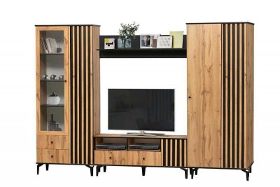 Стенка Либерти 5 (опора h150) Дуб вотан/Черный