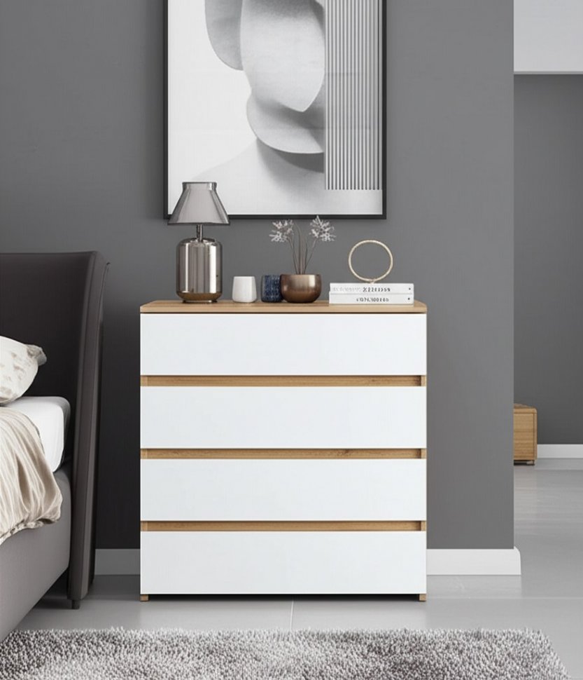 Комод Некст 1 (4 ящика), Дуб Золотой, Белый