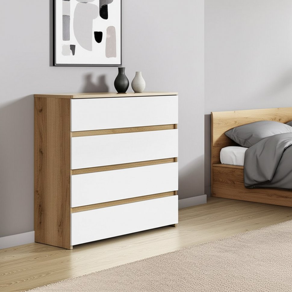 Комод Некст 1 (4 ящика), Дуб Золотой, Белый