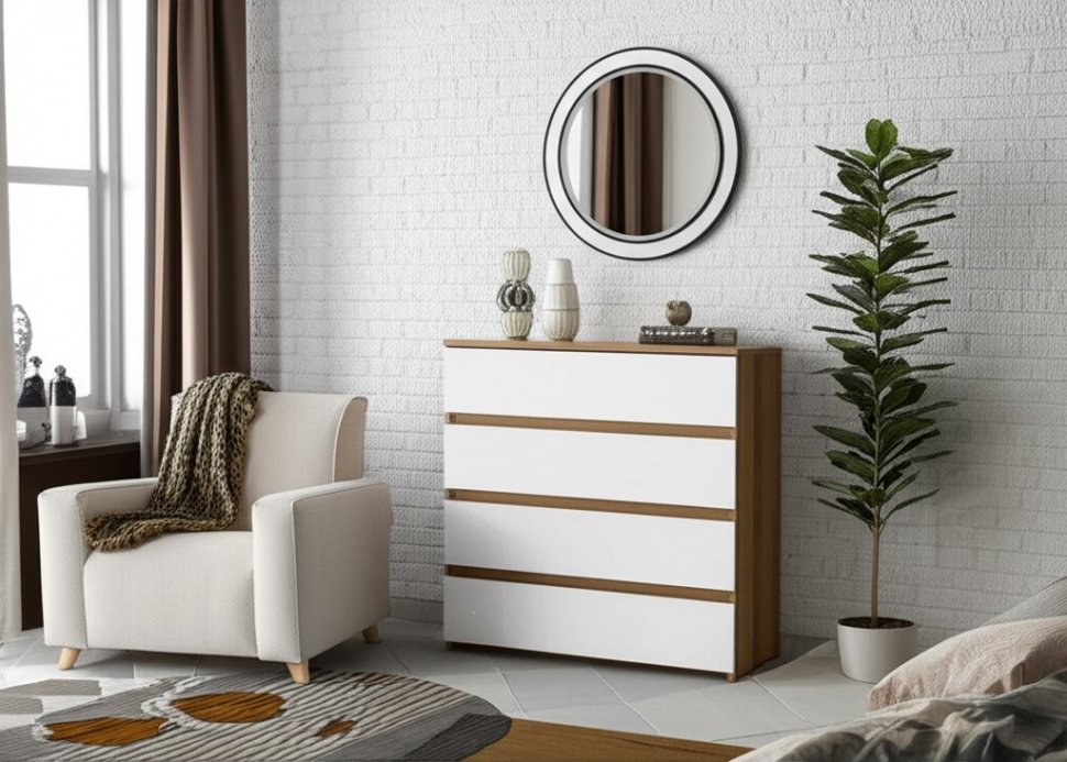Комод Некст 1 (4 ящика), Дуб Золотой, Белый