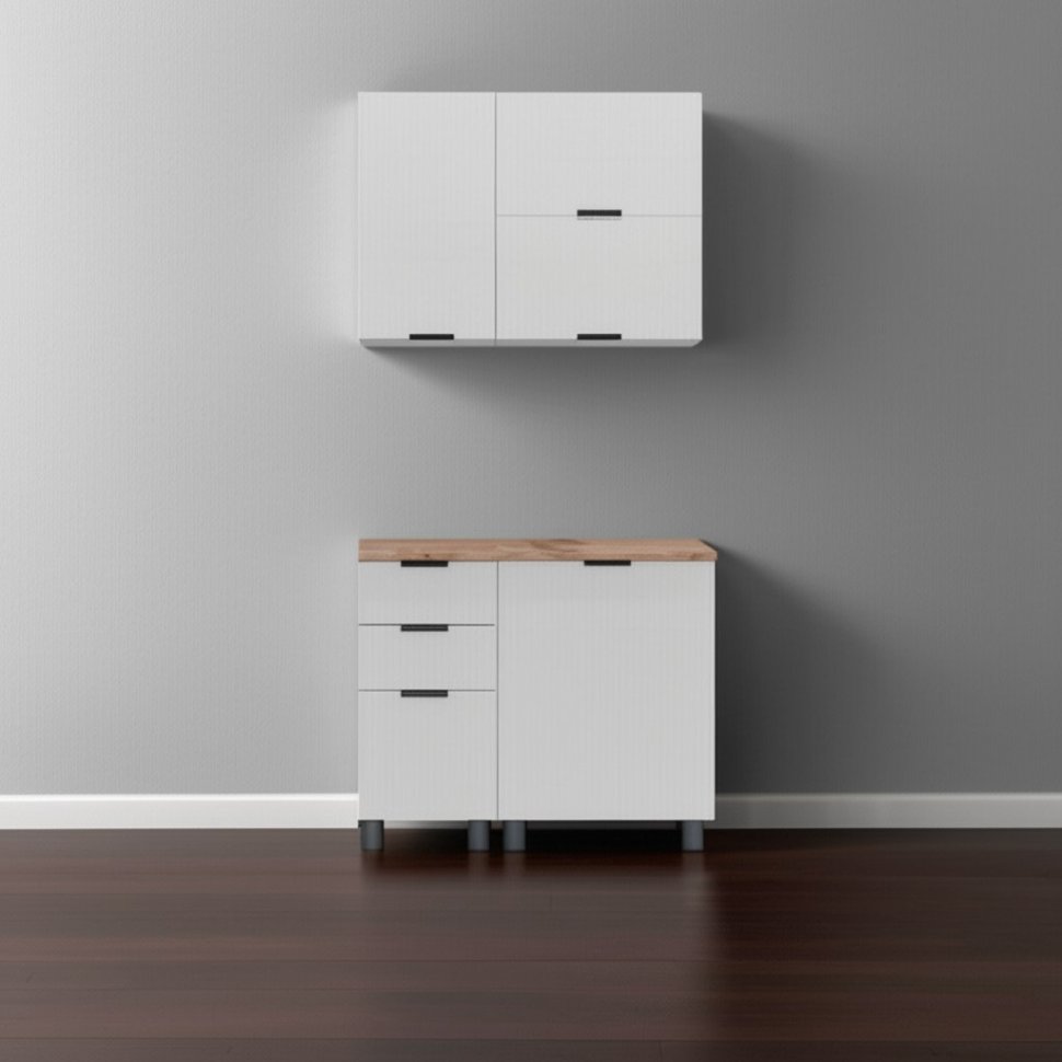 Кухня Аленушка 1м с 3 ящ. Лотос Молочный,скоба антрацит,сонома