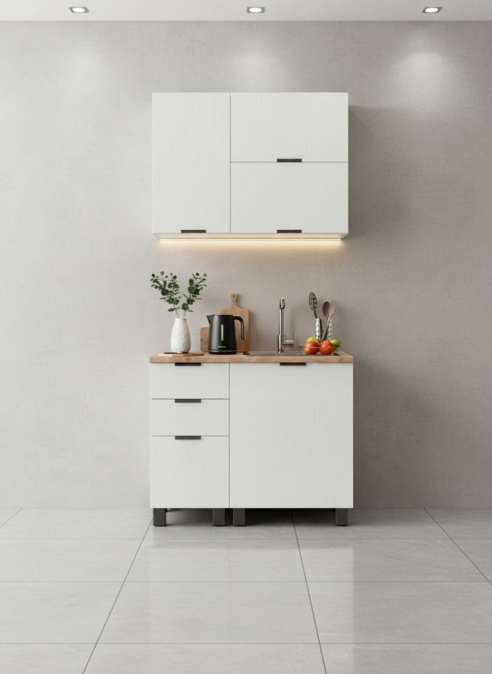 Кухня Аленушка 1м с 3 ящ. Лотос Молочный,скоба антрацит,сонома