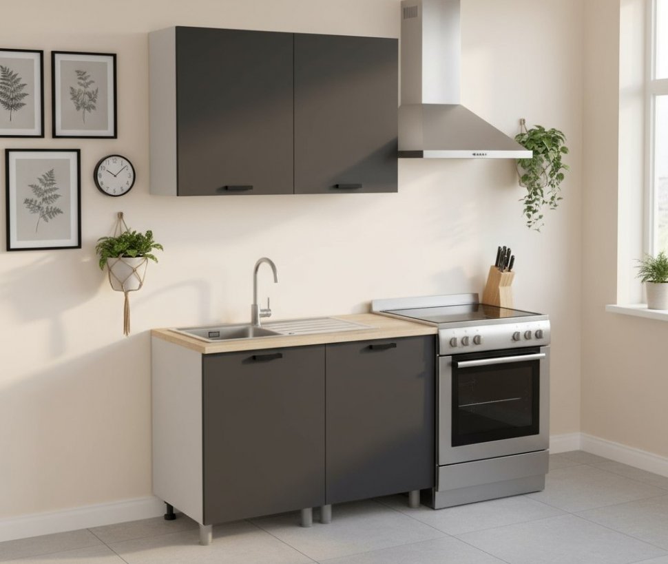 Кухня Аленушка 1,2м Лаванда Сталь,скоба черный,сонома