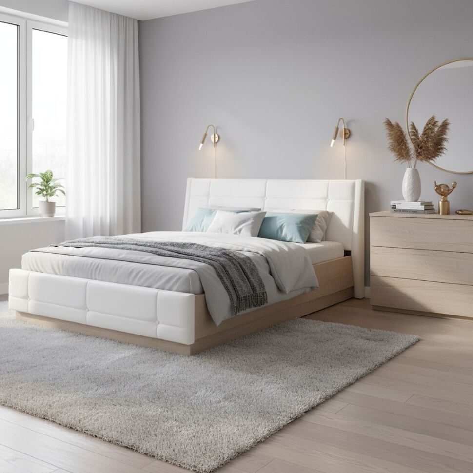 Муссон кровать 11.28 Дуб Эндгрейн/к/з Марвел вайт