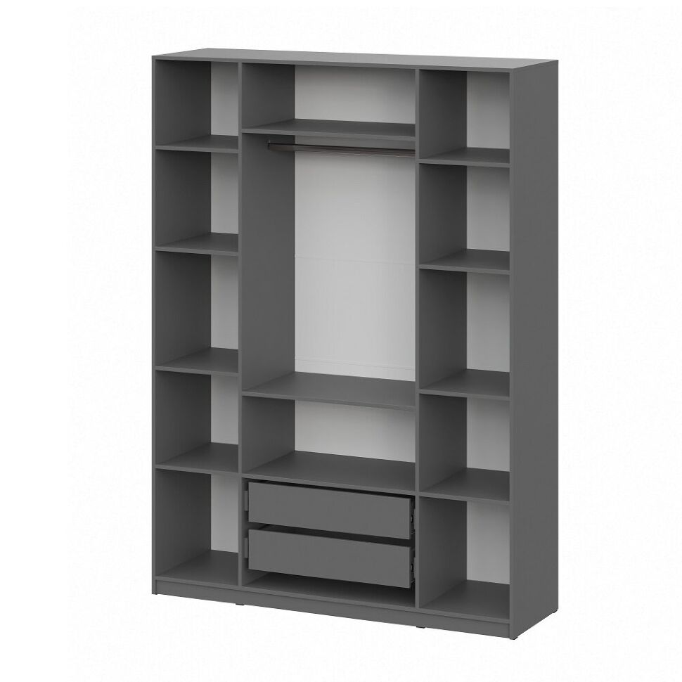 Шкаф распашной с наполнением (11 полок + 2 ящика + штанга) ШК 5 (1600), Графит