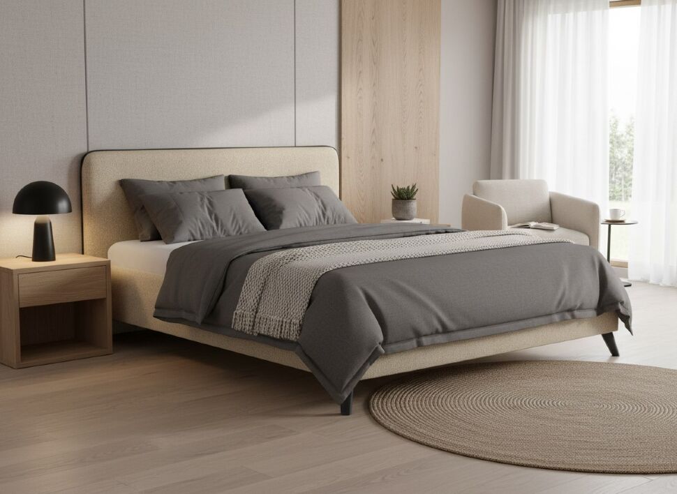 Миа кровать 160 Bravo light brown (бежево-коричневый) / кант Лайт 10 Велюр (коричневый)