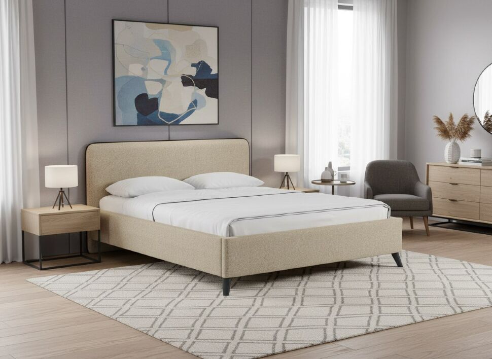 Миа кровать 160 Bravo light brown (бежево-коричневый) / кант Лайт 10 Велюр (коричневый)