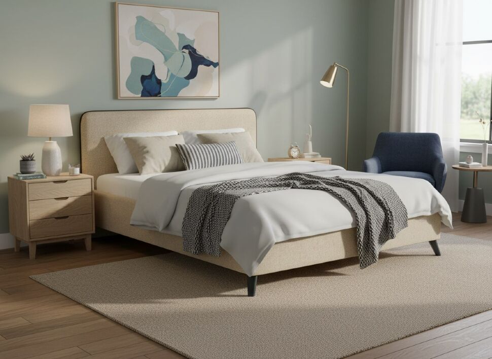 Миа кровать 160 Bravo light brown (бежево-коричневый) / кант Лайт 10 Велюр (коричневый)