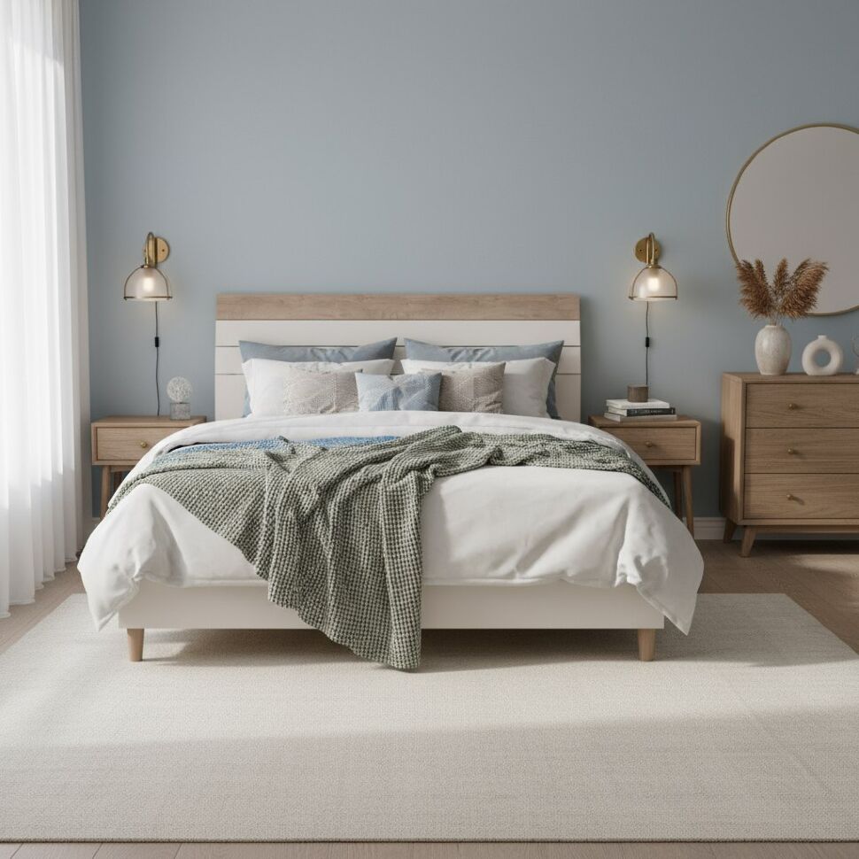 Муссон кровать 11.41 Дуб Эндгрейн/Белый