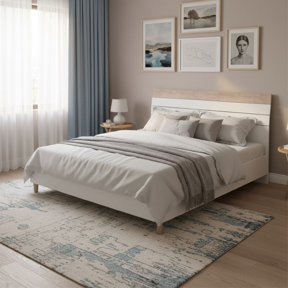 Муссон кровать 11.41 Дуб Эндгрейн/Белый